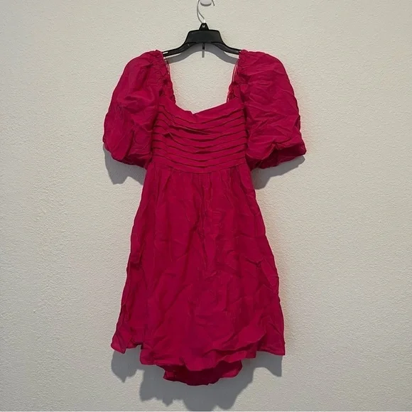 NWT Moon River Lover Dress Ruffle Puff Sleeve Tie Back Mini Pleated Size Large - Picture 2 of 6